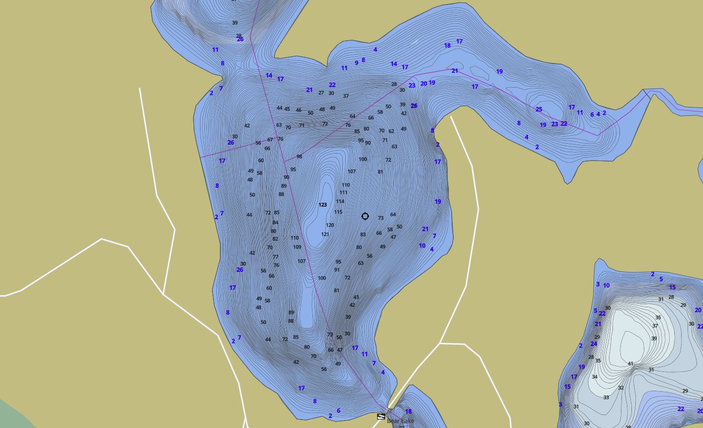 Contour Map of Bear Lake in Municipality of Algonquin Highlands and the District of Haliburton